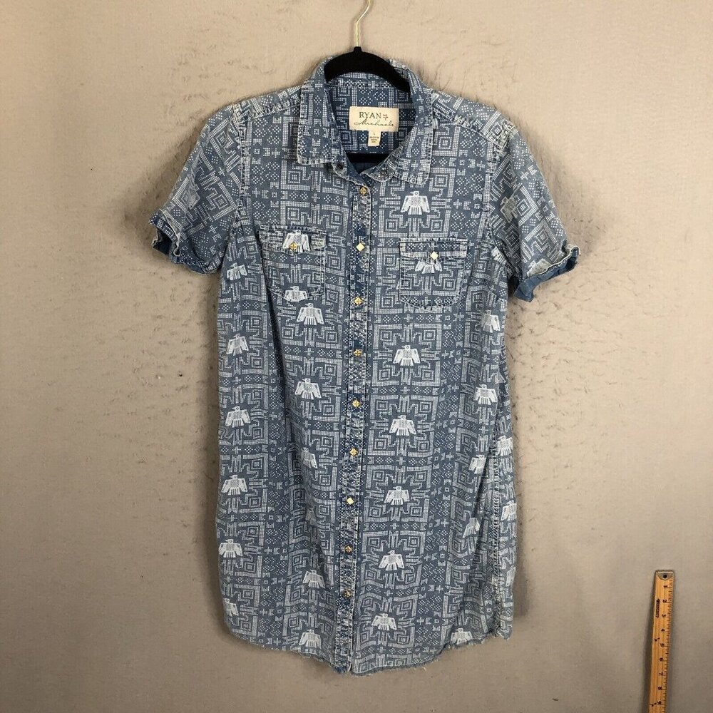 RYAN Michael Blue Printed Shirt Dress